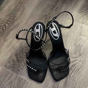 Diesel Black Crystal-Embellished Strappy Women's Sandals/Heels